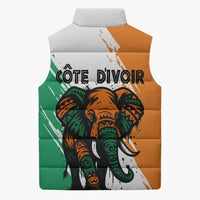 Ivory Coast Sleeveless Puffer Jacket with Tribal Elephant and Paint Splash Design - Wonder Print Shop