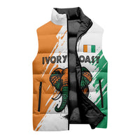 Ivory Coast Sleeveless Puffer Jacket with Tribal Elephant and Paint Splash Design - Wonder Print Shop