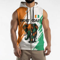 Ivory Coast Sleeveless Zip Hoodie with Tribal Elephant and Paint Splash Design - Wonder Print Shop