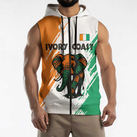 Ivory Coast Sleeveless Zip Hoodie with Tribal Elephant and Paint Splash Design - Wonder Print Shop
