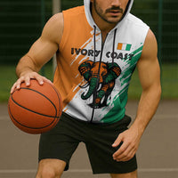 Ivory Coast Sleeveless Zip Hoodie with Tribal Elephant and Paint Splash Design - Wonder Print Shop