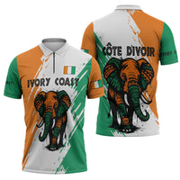 Ivory Coast Zipper Polo Shirt with Tribal Elephant and Paint Splash Design - Wonder Print Shop