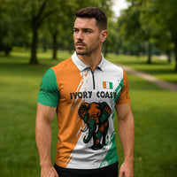 Ivory Coast Zipper Polo Shirt with Tribal Elephant and Paint Splash Design - Wonder Print Shop