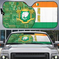 Ivory Coast Auto Sun Shade with Elephant Crest and Tribal Pattern Design - Wonder Print Shop