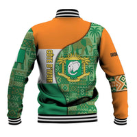 Ivory Coast Baseball Jacket with Elephant Crest and Tribal Pattern Design - Wonder Print Shop