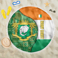 Ivory Coast Beach Blanket with Elephant Crest and Tribal Pattern Design - Wonder Print Shop