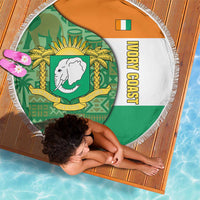 Ivory Coast Beach Blanket with Elephant Crest and Tribal Pattern Design - Wonder Print Shop