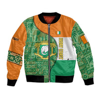 Ivory Coast Bomber Jacket with Elephant Crest and Tribal Pattern Design - Wonder Print Shop