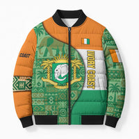 Ivory Coast Bomber Puffer Jacket with Elephant Crest and Tribal Pattern Design - Wonder Print Shop