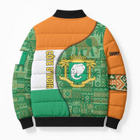 Ivory Coast Bomber Puffer Jacket with Elephant Crest and Tribal Pattern Design - Wonder Print Shop