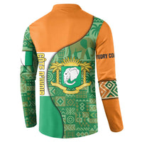 Ivory Coast Button Sweatshirt with Elephant Crest and Tribal Pattern Design - Wonder Print Shop