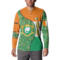 Ivory Coast Button Sweatshirt with Elephant Crest and Tribal Pattern Design - Wonder Print Shop