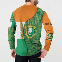 Ivory Coast Button Sweatshirt with Elephant Crest and Tribal Pattern Design - Wonder Print Shop