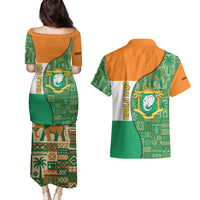 Ivory Coast Couples Matching Puletasi and Hawaiian Shirt with Elephant Crest and Tribal Pattern Design - Wonder Print Shop