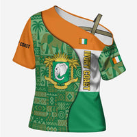 Ivory Coast Cross Shoulder Shirt with Elephant Crest and Tribal Pattern Design - Wonder Print Shop