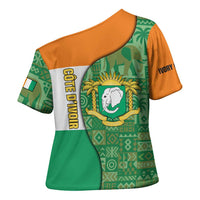 Ivory Coast Cross Shoulder Shirt with Elephant Crest and Tribal Pattern Design - Wonder Print Shop