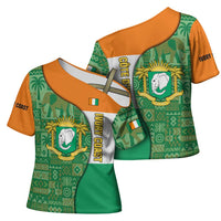 Ivory Coast Cross Shoulder Shirt with Elephant Crest and Tribal Pattern Design - Wonder Print Shop