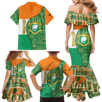 Ivory Coast Family Matching Mermaid Dress and Hawaiian Shirt with Elephant Crest and Tribal Pattern Design - Wonder Print Shop