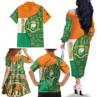 Ivory Coast Family Matching Off The Shoulder Long Sleeve Dress and Hawaiian Shirt with Elephant Crest and Tribal Pattern Design - Wonder Print Shop