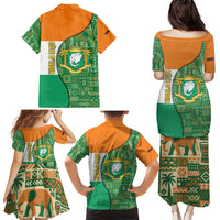 Ivory Coast Family Matching Puletasi and Hawaiian Shirt with Elephant Crest and Tribal Pattern Design - Wonder Print Shop