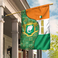 Ivory Coast Garden Flag with Elephant Crest and Tribal Pattern Design - Wonder Print Shop