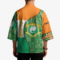 Ivory Coast Kimono with Elephant Crest and Tribal Pattern Design - Wonder Print Shop