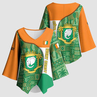 Ivory Coast Kimono Sleeve Blouse with Elephant Crest and Tribal Pattern Design - Wonder Print Shop