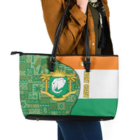 Ivory Coast Leather Tote Bag with Elephant Crest and Tribal Pattern Design - Wonder Print Shop