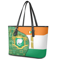 Ivory Coast Leather Tote Bag with Elephant Crest and Tribal Pattern Design - Wonder Print Shop