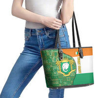 Ivory Coast Leather Tote Bag with Elephant Crest and Tribal Pattern Design - Wonder Print Shop
