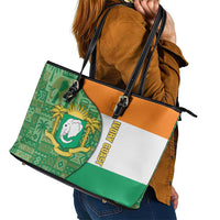Ivory Coast Leather Tote Bag with Elephant Crest and Tribal Pattern Design - Wonder Print Shop