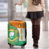 Ivory Coast Luggage Cover with Elephant Crest and Tribal Pattern Design - Wonder Print Shop