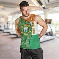 Ivory Coast Men Tank Top with Elephant Crest and Tribal Pattern Design - Wonder Print Shop