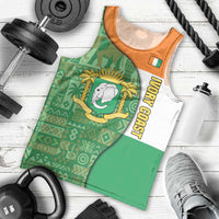 Ivory Coast Men Tank Top with Elephant Crest and Tribal Pattern Design - Wonder Print Shop