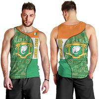 Ivory Coast Men Tank Top with Elephant Crest and Tribal Pattern Design - Wonder Print Shop