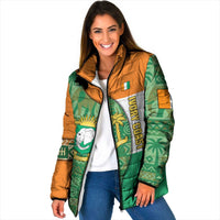 Ivory Coast Padded Jacket with Elephant Crest and Tribal Pattern Design - Wonder Print Shop