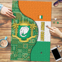 Ivory Coast Puzzle with Elephant Crest and Tribal Pattern Design - Wonder Print Shop
