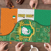 Ivory Coast Puzzle with Elephant Crest and Tribal Pattern Design - Wonder Print Shop