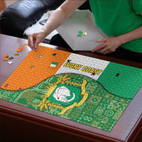 Ivory Coast Puzzle with Elephant Crest and Tribal Pattern Design - Wonder Print Shop