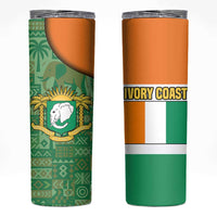 Ivory Coast Skinny Tumbler with Elephant Crest and Tribal Pattern Design - Wonder Print Shop