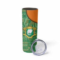 Ivory Coast Skinny Tumbler with Elephant Crest and Tribal Pattern Design - Wonder Print Shop