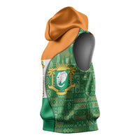 Ivory Coast Sleeveless Hoodie with Elephant Crest and Tribal Pattern Design - Wonder Print Shop