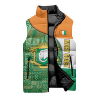 Ivory Coast Sleeveless Puffer Jacket with Elephant Crest and Tribal Pattern Design - Wonder Print Shop