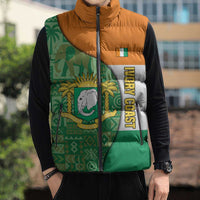Ivory Coast Sleeveless Puffer Jacket with Elephant Crest and Tribal Pattern Design - Wonder Print Shop