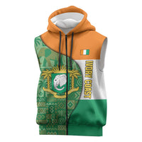 Ivory Coast Sleeveless Zip Hoodie with Elephant Crest and Tribal Pattern Design - Wonder Print Shop