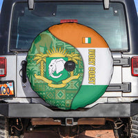 Ivory Coast Spare Tire Cover with Elephant Crest and Tribal Pattern Design - Wonder Print Shop