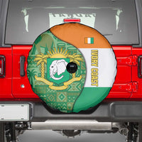 Ivory Coast Spare Tire Cover with Elephant Crest and Tribal Pattern Design - Wonder Print Shop
