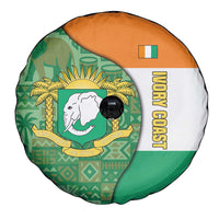 Ivory Coast Spare Tire Cover with Elephant Crest and Tribal Pattern Design - Wonder Print Shop