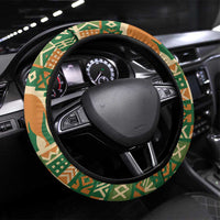 Ivory Coast Steering Wheel Cover with Elephant Crest and Tribal Pattern Design - Wonder Print Shop