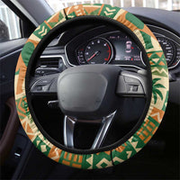 Ivory Coast Steering Wheel Cover with Elephant Crest and Tribal Pattern Design - Wonder Print Shop